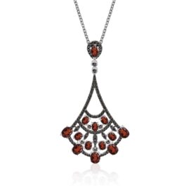 5mm Vintage Red Garnet Oval Cut Wedding Necklace in Sterling Silver