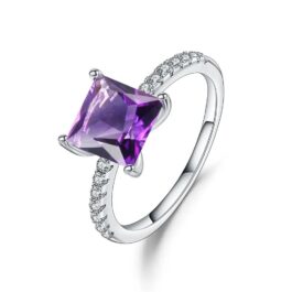 6mm Vintage Amethyst Emerald Cut Ring in Sterling Silver