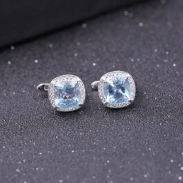 8mm Vintage Topaz Cushion Cut Stud Earrings in Sterling Silver