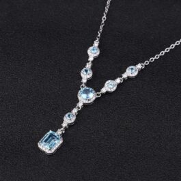 8mm Vintage Topaz Emerald Cut Pendants Necklace in Sterling Silver