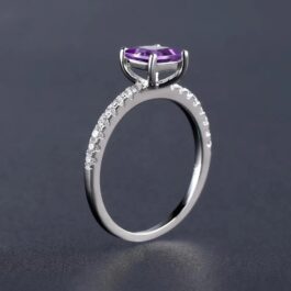 6mm Vintage Amethyst Emerald Cut Ring in Sterling Silver