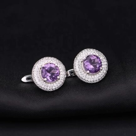 8mm Vintage Amethyst Round Cut Clip Earrings in Sterling Silver - Image 3