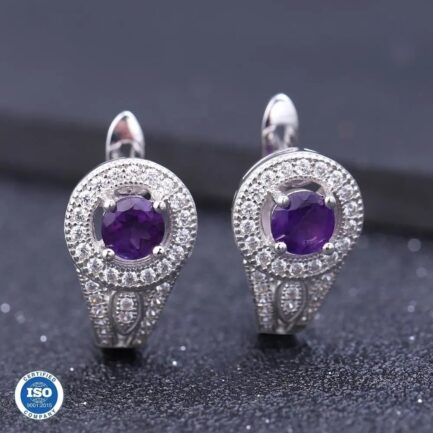 5mm Vintage Amethyst Round Cut Clip Earrings in Sterling Silver - Image 3