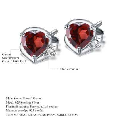 6mm Vintage Red Garnet Heart Cut Stud Earrings in Sterling Silver - Image 5