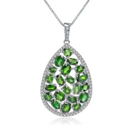 Vintage Chrome Diopside Oval Cut Pendant Necklace in Sterling Silver