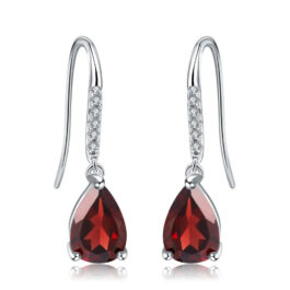 10mm Vintage Red Garnet Pear Cut Drop Earrings in Sterling Silver