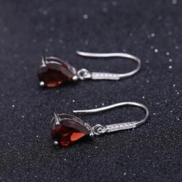 10mm Vintage Red Garnet Pear Cut Drop Earrings in Sterling Silver