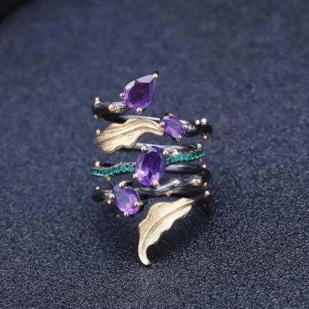 Vintage Multi-Layered Vine Amethyst Oval Cut Ring in Sterling Silver - Image 5