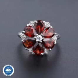 7mm Vintage Red Garnet Pear Cut Ring in Sterling Silver