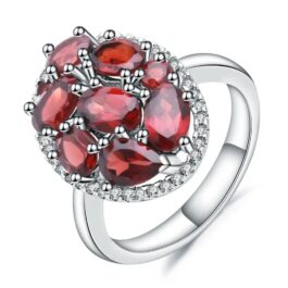 Vintage Red Garnet Oval Cut Ring in Sterling Silver