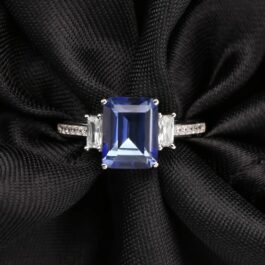 9mm Vintage Quartz Emerald Cut Ring in Sterling Silver