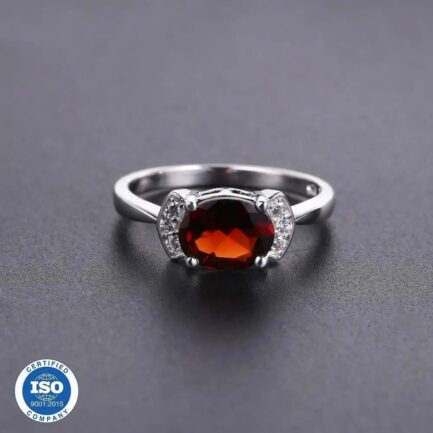 9mm Vintage Red Garnet Oval Cut Ring in Sterling Silver - Image 3