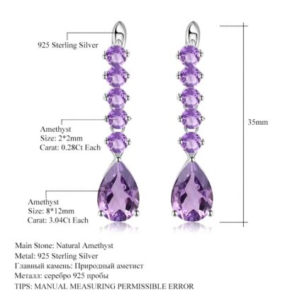 12mm Vintage Amethyst Pear Cut Drop Earrings in Sterling Silver - Image 5