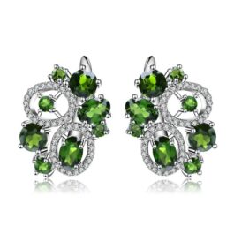 5mm Vintage Chrome Diopside Oval Cut Clip Earrings in Sterling Silver