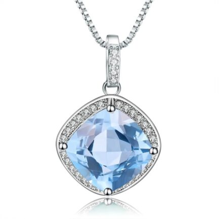 10mm Vintage Topaz Cushion Cut Pendants Necklace in Sterling Silver