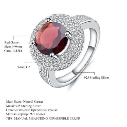 9mm Vintage Red Garnet Round Cut Ring in Sterling Silver - Image 5