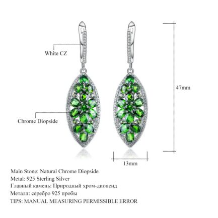 Vintage Chrome Diopside Oval Cut Drop Earrings in Sterling Silver - Image 4