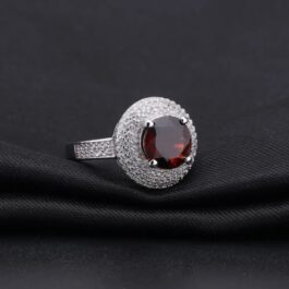 9mm Vintage Red Garnet Round Cut Ring in Sterling Silver