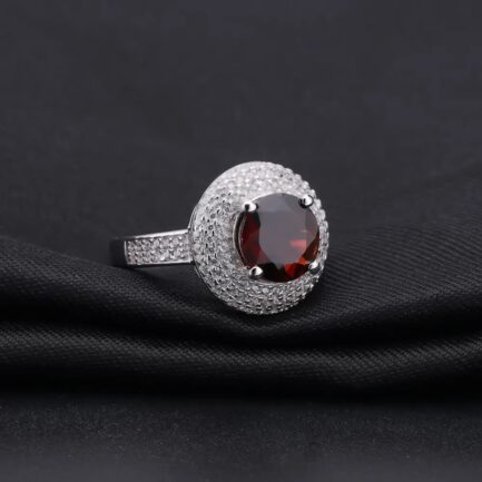 9mm Vintage Red Garnet Round Cut Ring in Sterling Silver - Image 2