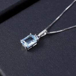 9mm Vintage Topaz Emerald Cut Pendants Necklace in Sterling Silver