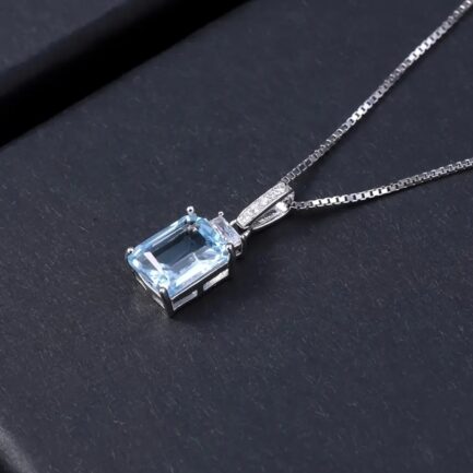 9mm Vintage Topaz Emerald Cut Pendants Necklace in Sterling Silver - Image 2