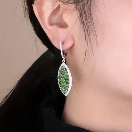 Vintage Chrome Diopside Oval Cut Drop Earrings in Sterling Silver - Image 3