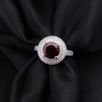 9mm Vintage Red Garnet Round Cut Ring in Sterling Silver - Image 3