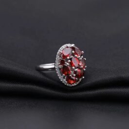 Vintage Red Garnet Oval Cut Ring in Sterling Silver