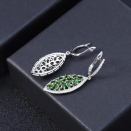 Vintage Chrome Diopside Oval Cut Drop Earrings in Sterling Silver