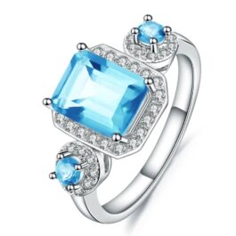 9mm Vintage Topaz Emerald Cut Ring in Sterling Silver