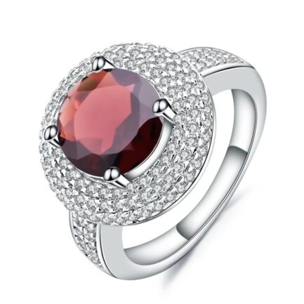 9mm Vintage Red Garnet Round Cut Ring in Sterling Silver