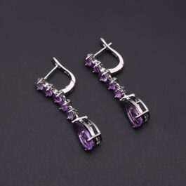 12mm Vintage Amethyst Pear Cut Drop Earrings in Sterling Silver