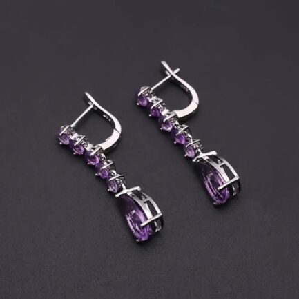 12mm Vintage Amethyst Pear Cut Drop Earrings in Sterling Silver - Image 2