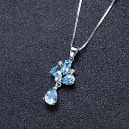 Vintage Topaz Pear Cut Pendants Necklace in Sterling Silver