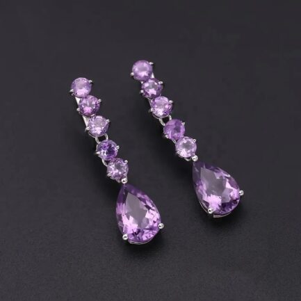 12mm Vintage Amethyst Pear Cut Drop Earrings in Sterling Silver - Image 3