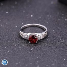 6mm Vintage Red Garnet Round Cut Ring in Sterling Silver