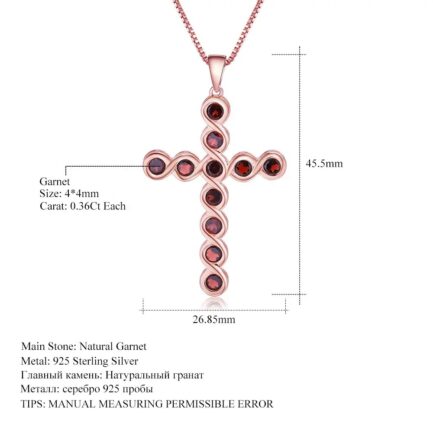 4mm Vintage Red Garnet Round Cut Cross Pendant Necklace in Sterling Silver - Image 5