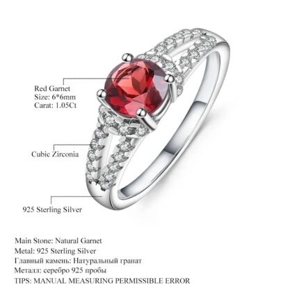 6mm Vintage Red Garnet Round Cut Ring in Sterling Silver - Image 5