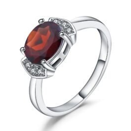 9mm Vintage Red Garnet Oval Cut Ring in Sterling Silver