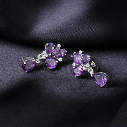 Vintage Amethyst Pear Cut Drop Earrings in Sterling Silver - Image 4