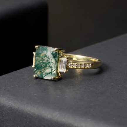 9mm Vintage Moss Agate Emerald Cut Ring in Sterling Silver - Image 5