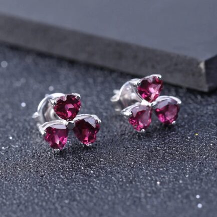 4mm Vintage Red Garnet Heart Cut Stud Earrings in Sterling Silver - Image 3