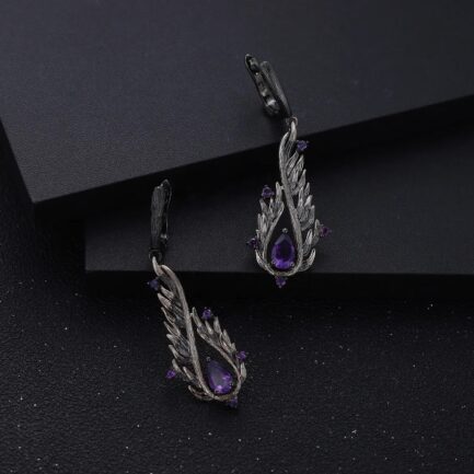 9mm Vintage Amethyst Pear Cut Drop Earrings in Sterling Silver - Image 3