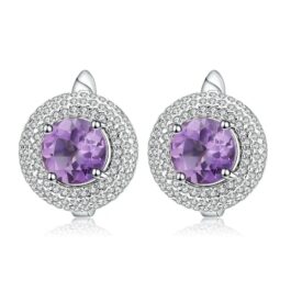 8mm Vintage Amethyst Round Cut Clip Earrings in Sterling Silver