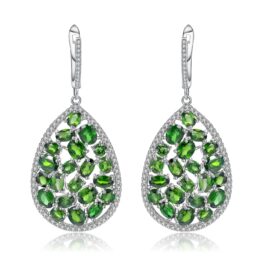 Vintage Chrome Diopside Oval Cut Drop Earrings in Sterling Silver