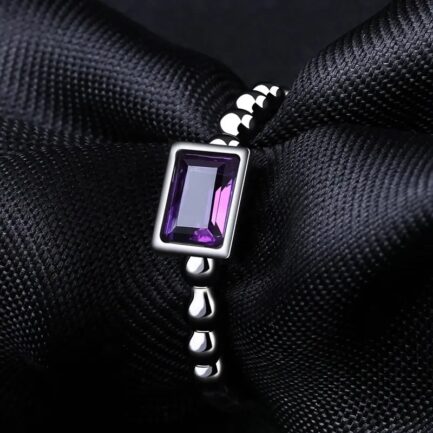 Vintage Amethyst Emerald Cut Ring in Sterling Silver - Image 4