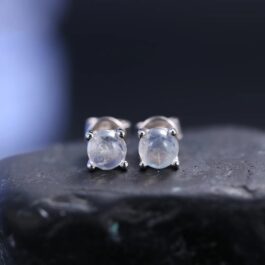 Vintage Moonstone Round Cut Stud Earrings in Sterling Silver