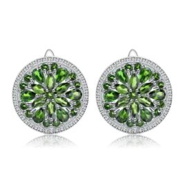 Vintage Chrome Diopside Marquise Cut Clip Earrings in Sterling Silver