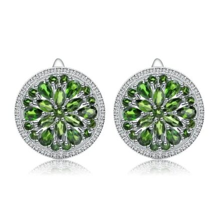 Vintage Chrome Diopside Marquise Cut Clip Earrings in Sterling Silver