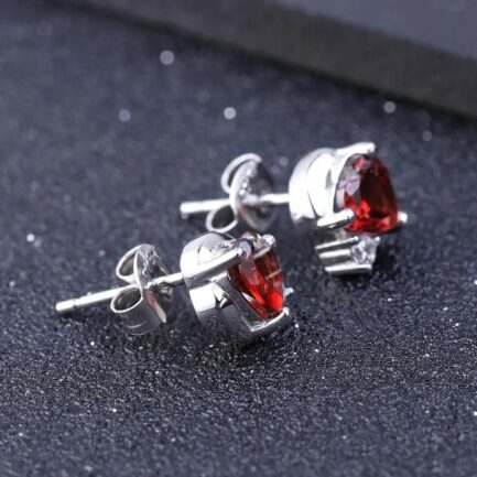 6mm Vintage Red Garnet Heart Cut Stud Earrings in Sterling Silver - Image 3